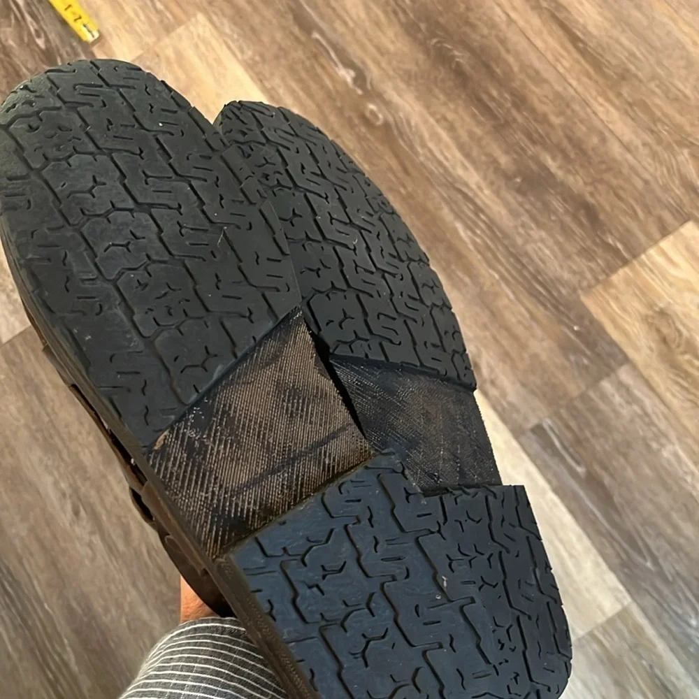 Wreck-Kreations leather grommets buckled soles made of tires size 12 sandals